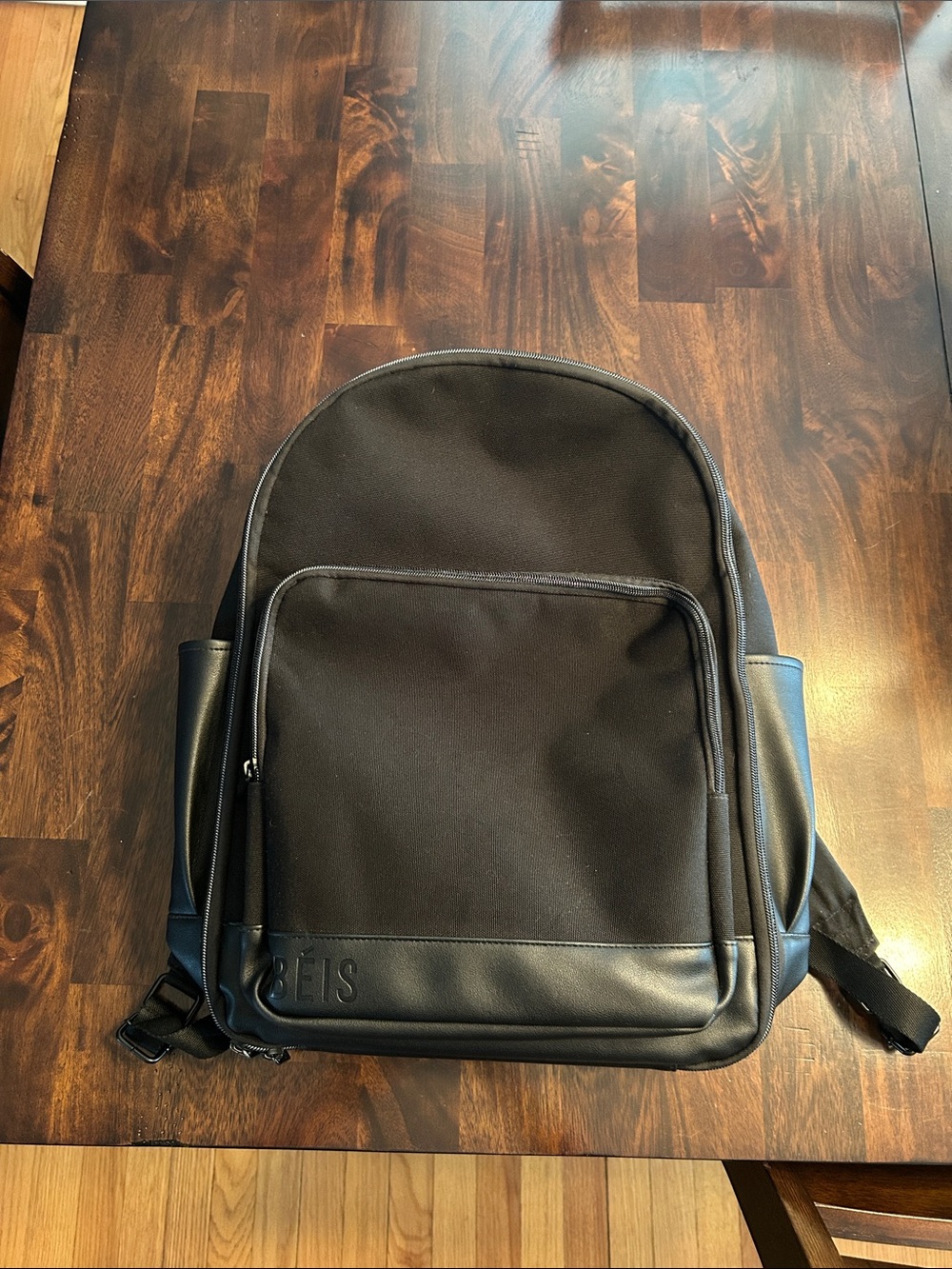 BEIS Black Backpack with Faux-Leather Base and Trim